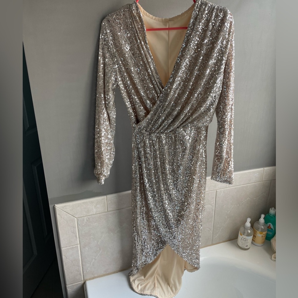 Gorgeous sequin wrap high low dress